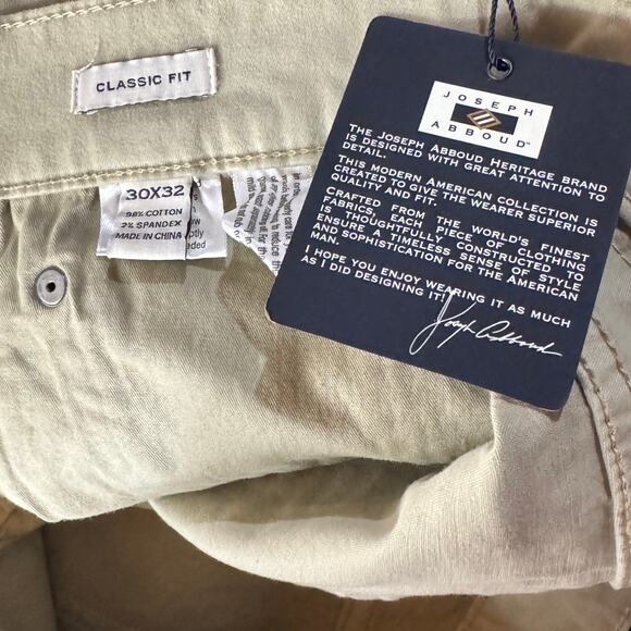Joseph Abboud Mens SZ 30x32 Sateen Twill Pants Classic Fit Stretch Zip-Fly Beige - Picture 9 of 11